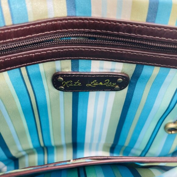 Kate Landry Kelly Green & Brown Leather Shoulder Bag Crossbody - Picture 3 of 5